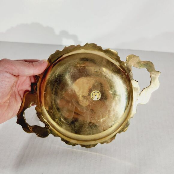 Brass Bells Hand String Plate Lot Vtg Made in India Etched MCM Decor Purple - Picture 9 of 16